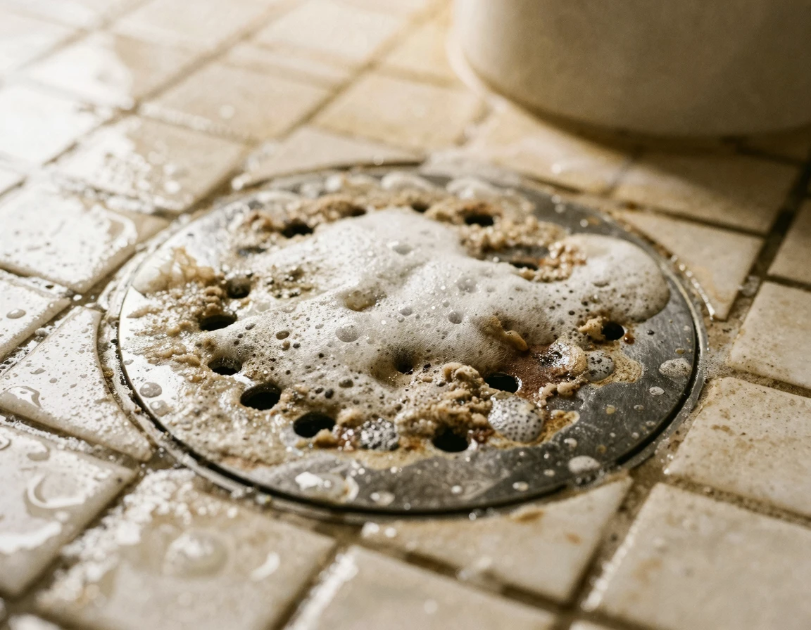 백화제거제에 반응하여 거품이 일어나는 하수구