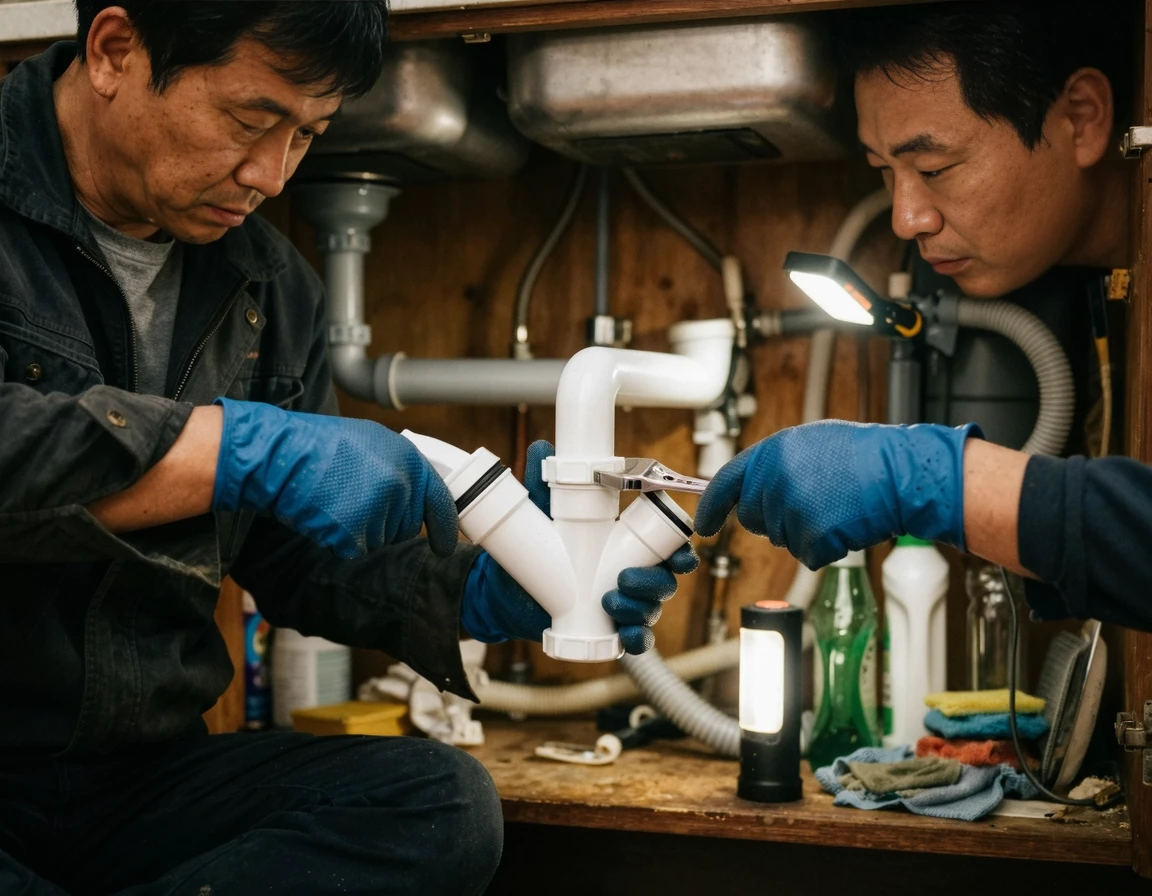 새로운 Y자 트랩을 꼼꼼하게 조립하는 모습