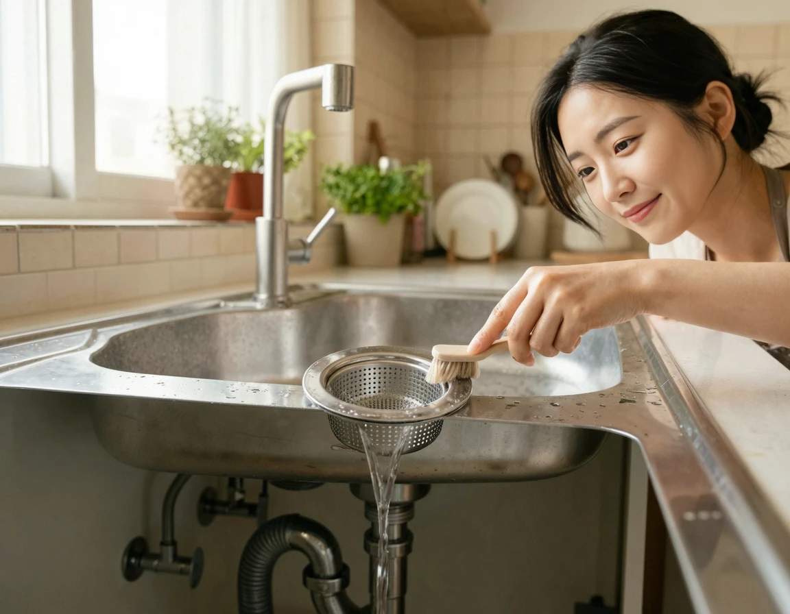 깨끗하게 관리되어 물이 잘 내려가는 싱크대 하수구 배관